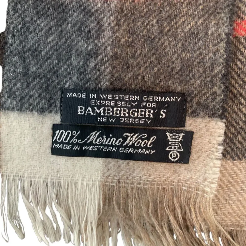 Vintage Bambergers Wool Tartan Plaid Preppy Old Money 11x71 Scarf Winter Warm